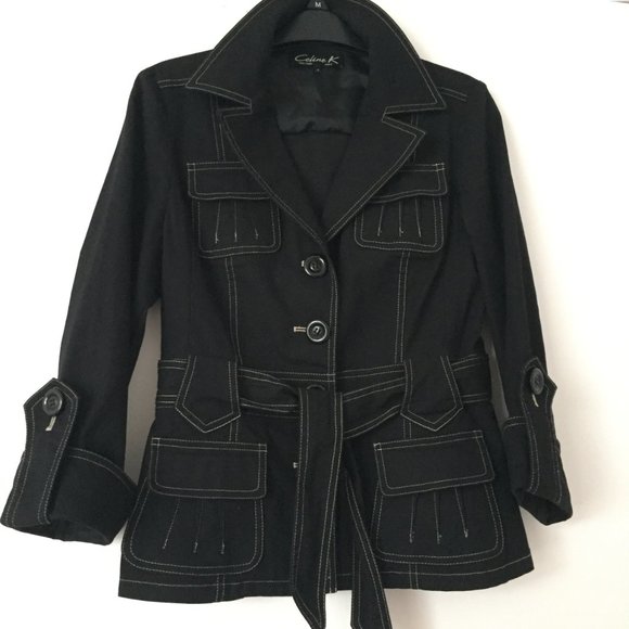 CELINE K, GORGEOUS BLACK JEAN BELTED JACKET, SZ. 4 - Picture 6 of 10